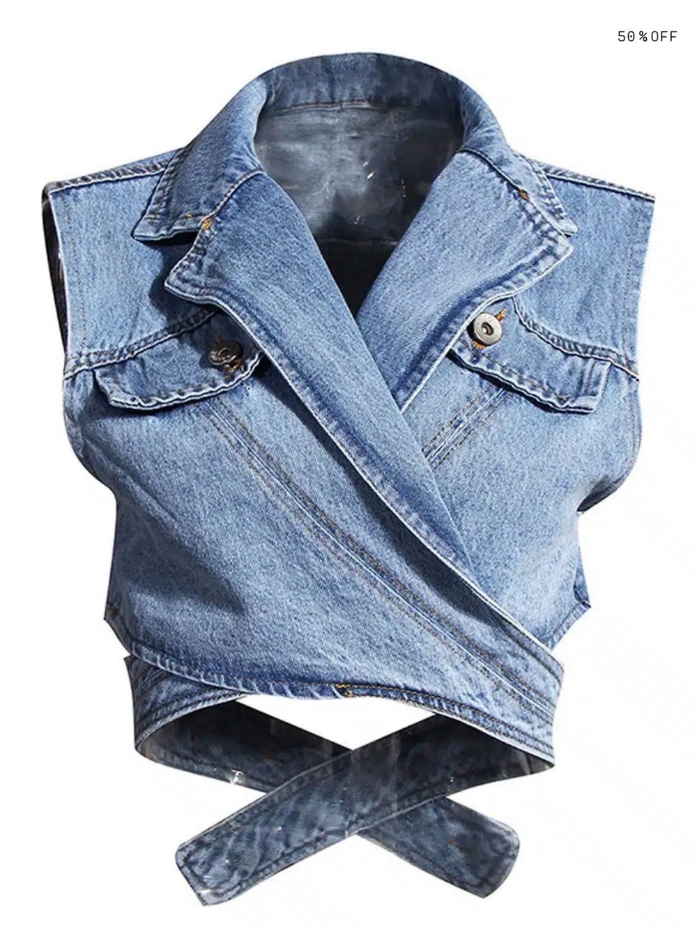 NWT | Cross-Front Cropped Denim Vest | Medium
